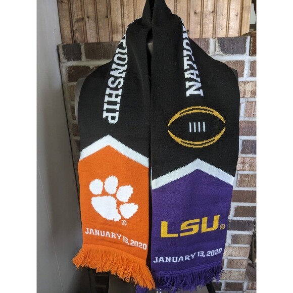 2020 Clemson Tigers Vs LSU Tigers National Championship Two Sided Knit Scarf A+ - Picture 1 of 11